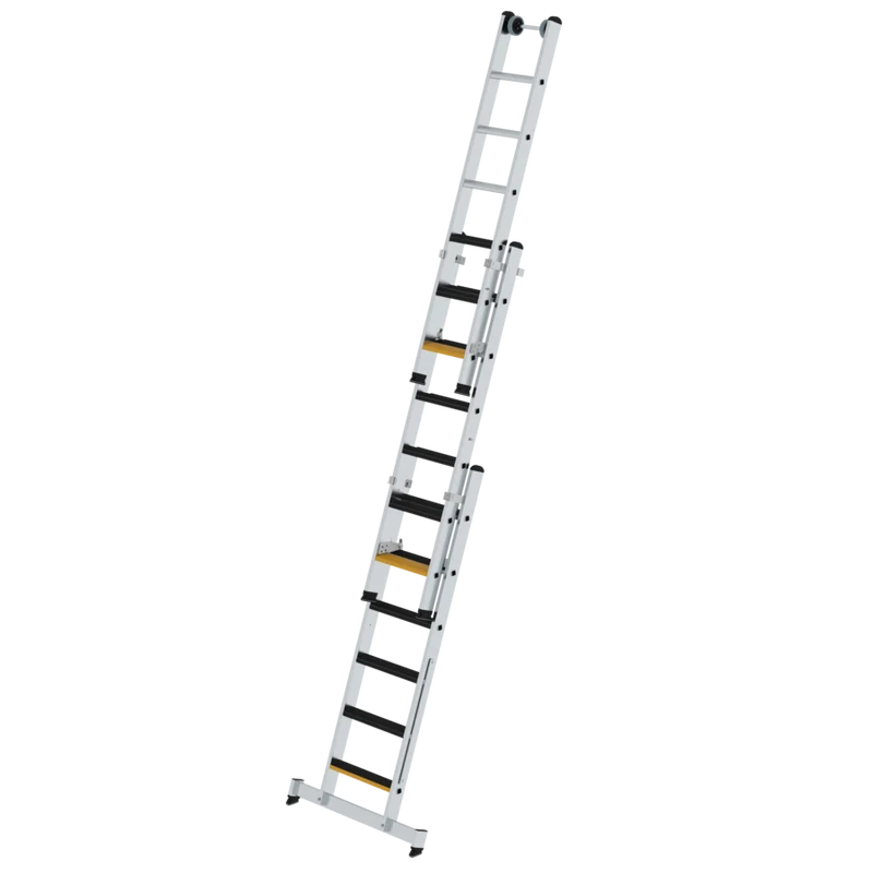 Stufen-Mehrzweckleiter 3-teilig mit Nivello®-Traverse & Clip-Step – robuste Aluminiumleiter