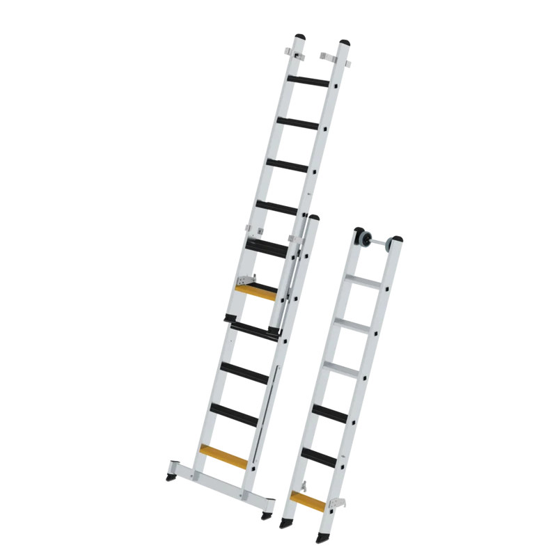 Stufen-Mehrzweckleiter 3-teilig mit Nivello®-Traverse & Clip-Step – robuste Aluminiumleiter