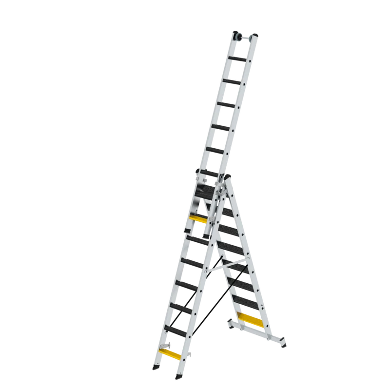 Stufen-Mehrzweckleiter 3-teilig mit Nivello®-Traverse & Clip-Step – robuste Aluminiumleiter
