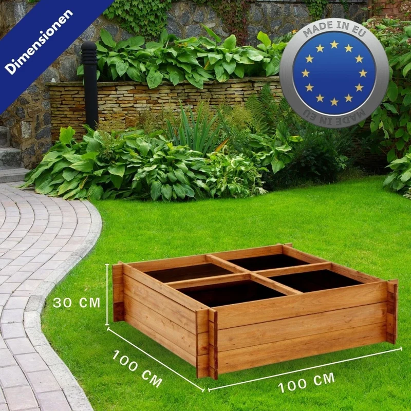 Coemo Hochbeet Riga Kräuterbeet Holz 4-geteilt mit Unterteilung