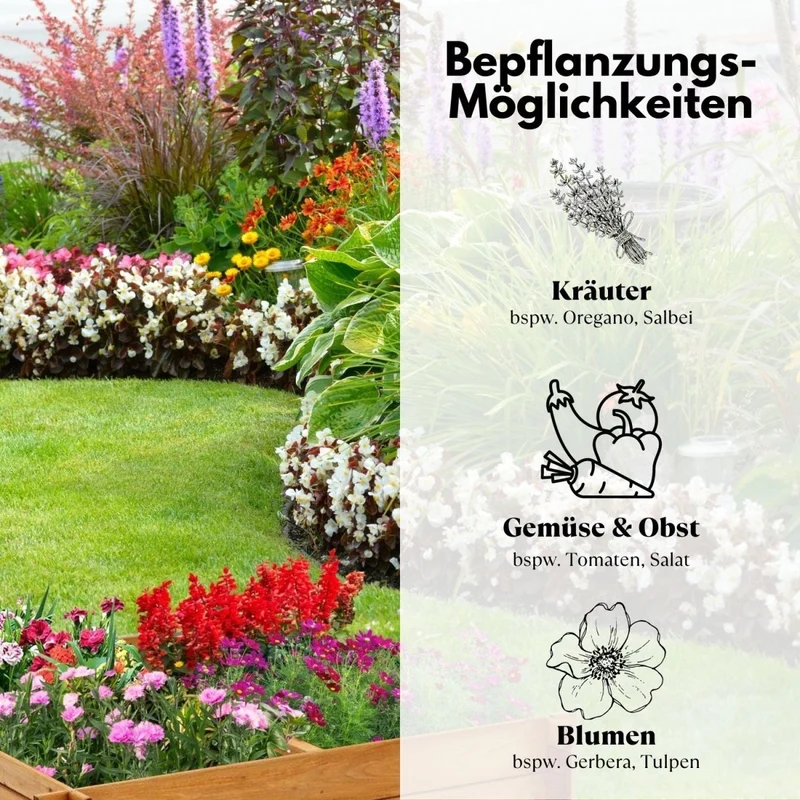 Coemo Hochbeet Riga Kräuterbeet Holz 4-geteilt mit Unterteilung