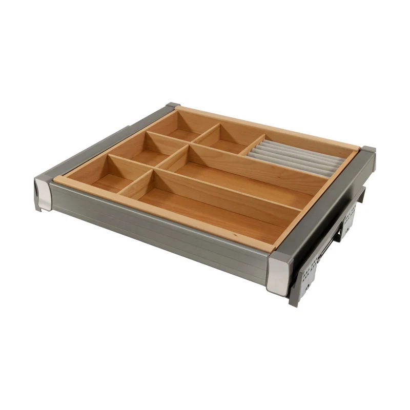 Ausziehbares Multifunktionsregal für 60cm Schrank Soft-Close - Aluminium/Holz - Grau