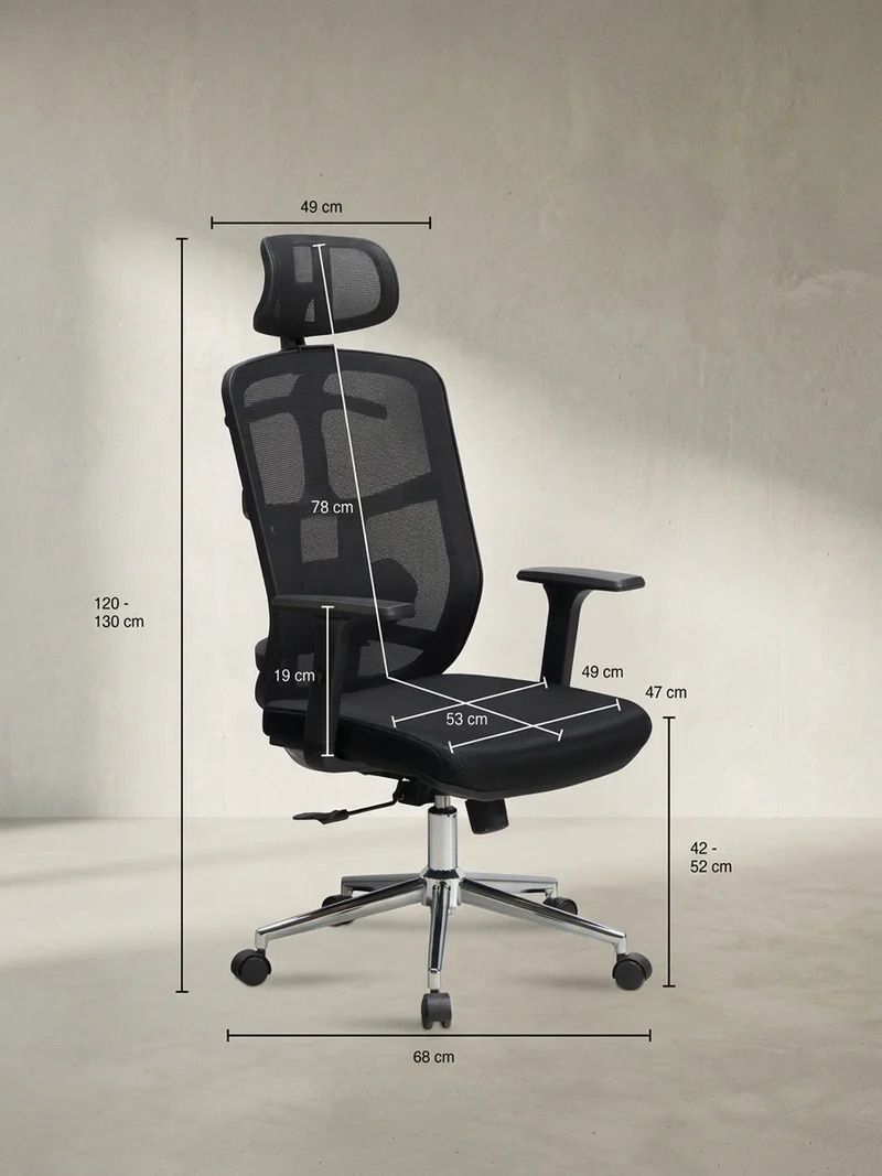 Bürodrehstuhl Schwarz Mesh mit Synchronmechanik, 3D-Armlehnen und Aluminiumfuß