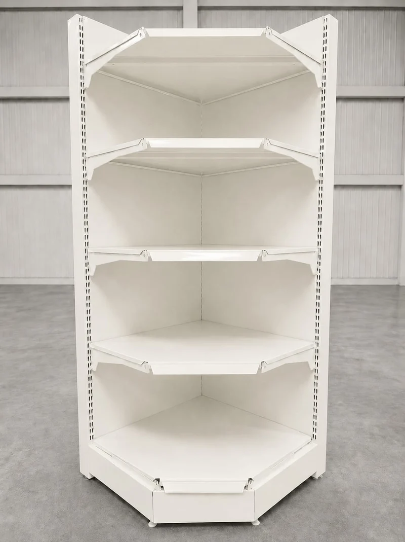 InhandKraft® Eckregal für Kiosk & Laden - 225x60x60x37 - Cremeweiß