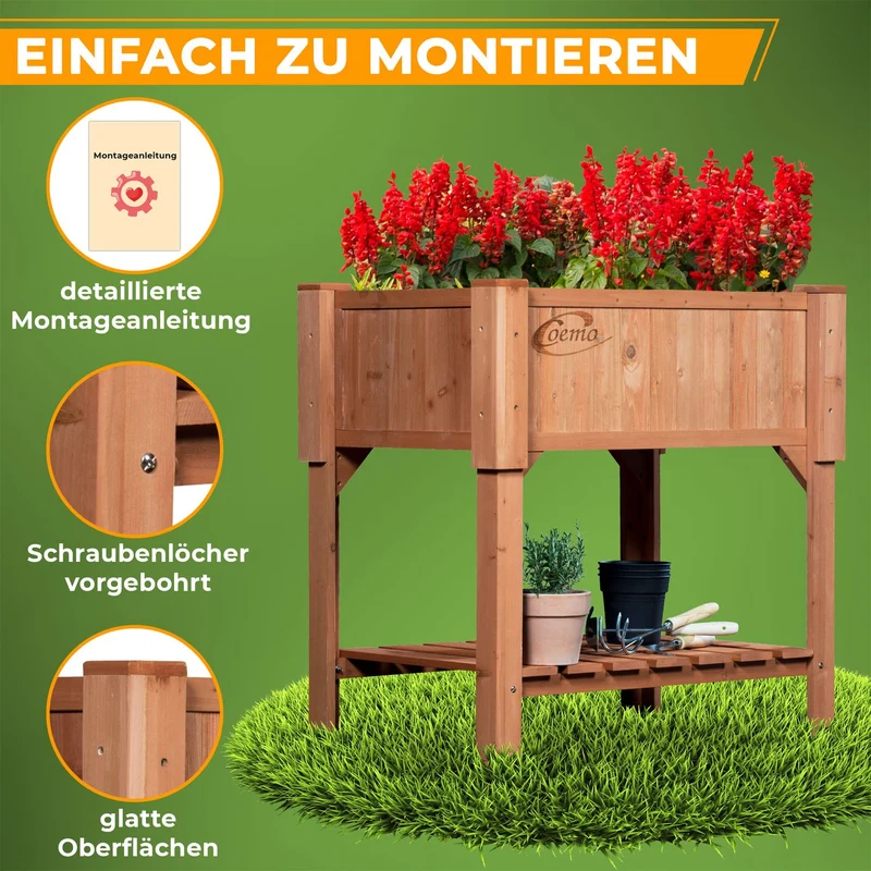 Coemo Hochbeet Kräuterbeet Holz mit Pflanzfolie