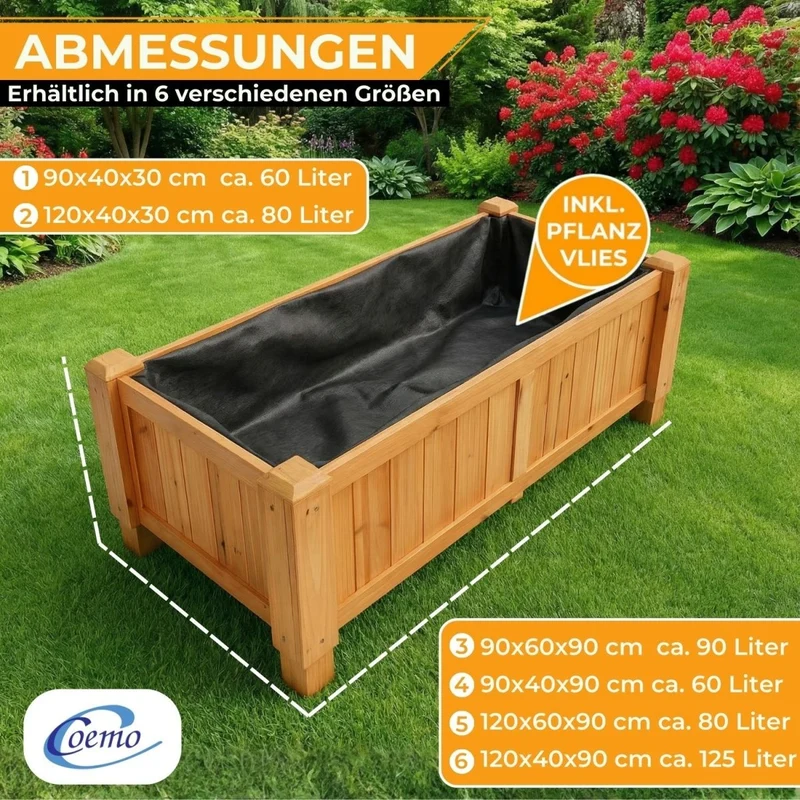 Coemo Hochbeet Kräuterbeet Holz mit Pflanzfolie