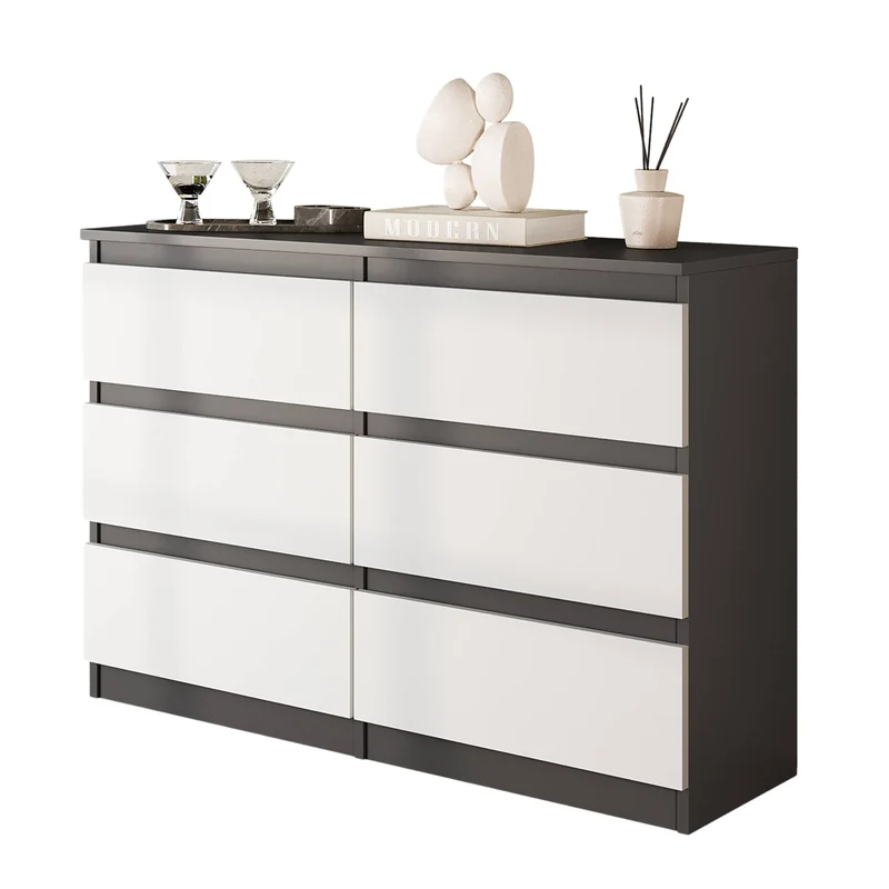 GABRIEL - Kommode / Sideboard mit 6 Schubladen - Anthrazit / Weiß Matt H71cm B100cm TD33cm