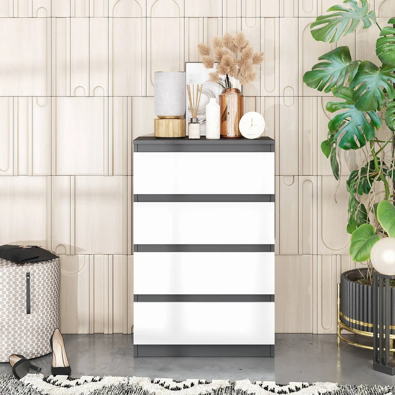 GABRIEL - Kommode / Sideboard mit 4 Schubladen - Anthrazit / Weiß Matt H92cm B60cm T33cm