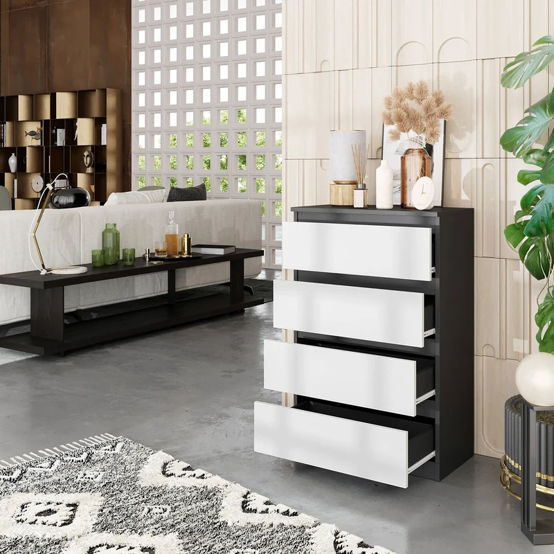 GABRIEL - Kommode / Sideboard mit 4 Schubladen - Anthrazit / Weiß Matt H92cm B60cm T33cm