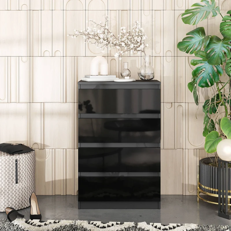 GABRIEL - Kommode / Sideboard mit 4 Schubladen - Anthrazit / Schwarz Gloss H92cm B60cm T33cm