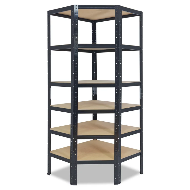 shelfplaza BLACK Eckregal 230x80x50 cm schwarz mit 6 Böden