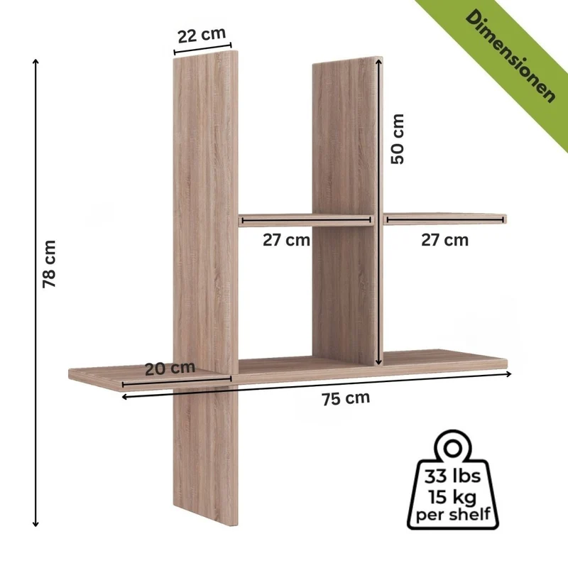 Mein-Regal Wandregal VALLE aus Holz MDF, bis zu 5 Fächer