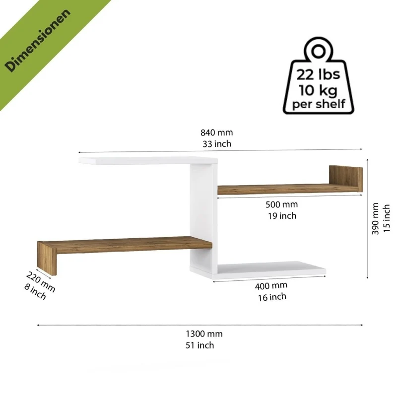 Mein-Regal Wandregal DEROSSO aus Holz MDF, bis zu 4 Fächer