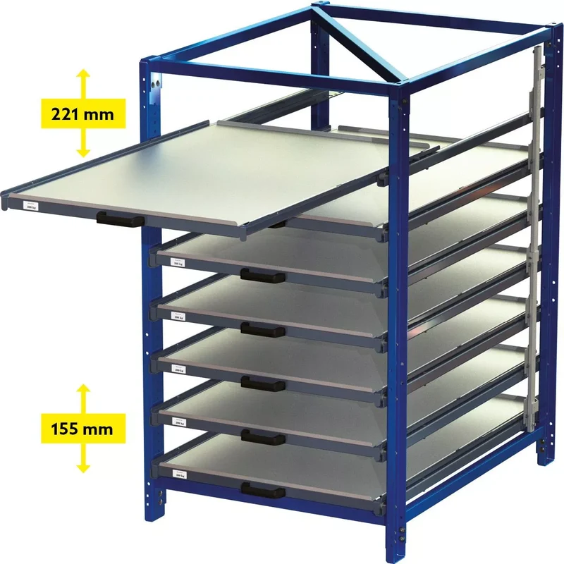 Kompaktes Auszugsregal mit einer Traglast von 200 kg