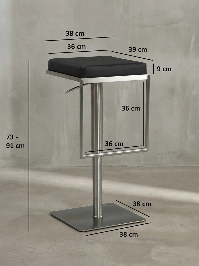 Barhocker – Schwarz, Kunstleder, Edelstahl, höhenverstellbar, drehbar, gepolstert, Modern