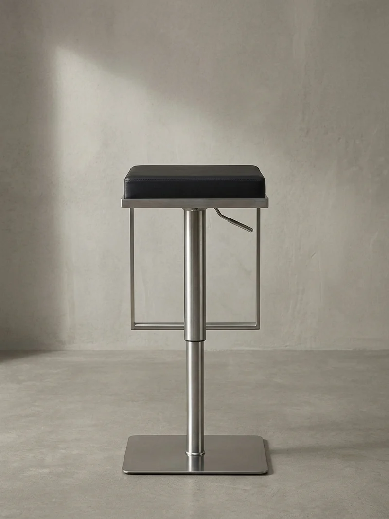 Barhocker – Schwarz, Kunstleder, Edelstahl, höhenverstellbar, drehbar, gepolstert, Modern