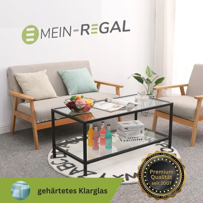 Mein-Regal Couchtisch Glasgow aus Metall mit Glasoberfläche und Ablagefach