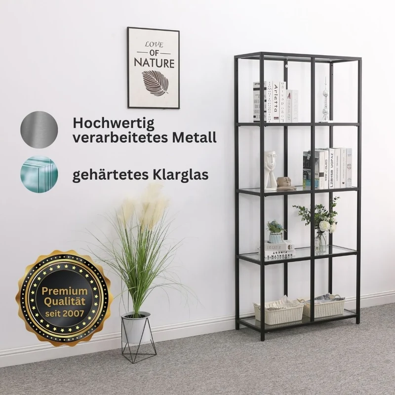Mein-Regal Regal Glasgow XL aus Metall mit Glasoberfläche und 4 Etagen