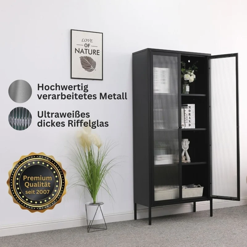 Mein-Regal Vitrine Glasgow aus Metall mit Glastüren
