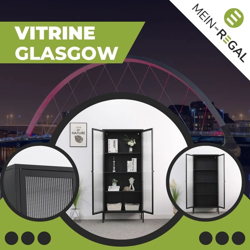 Mein-Regal Vitrine Glasgow aus Metall mit Glastüren