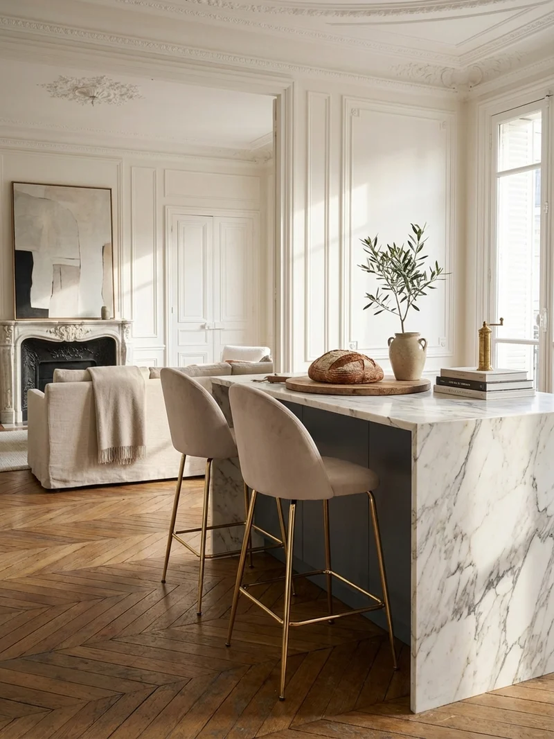 Barhocker 2er Set Samt Lehne Goldgestell Skandi-Stil Gepolstert