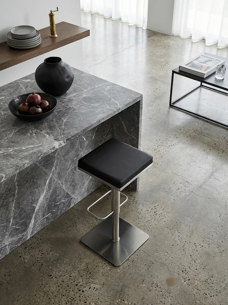 Barhocker – Schwarz, Kunstleder, Edelstahl, höhenverstellbar, drehbar, gepolstert, Modern