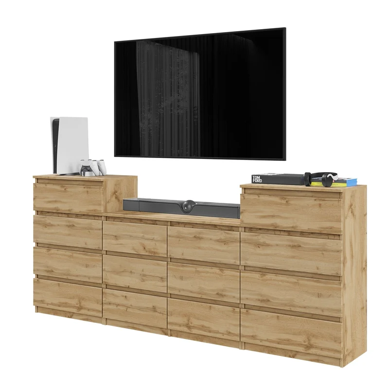 GABRIEL - Kommode / Sideboard mit 14 Schubladen (4+6+4) - Wotan Eiche H92/70cm B220cm T33cm