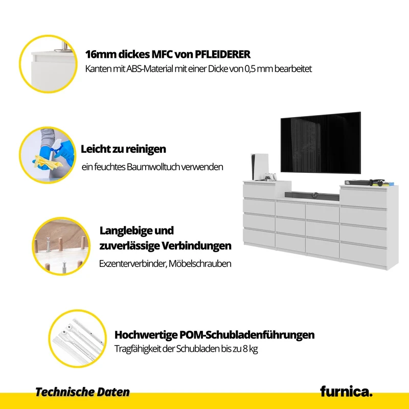 GABRIEL - Kommode / Sideboard mit 14 Schubladen (4+6+4) - Wotan Eiche H92/70cm B220cm T33cm