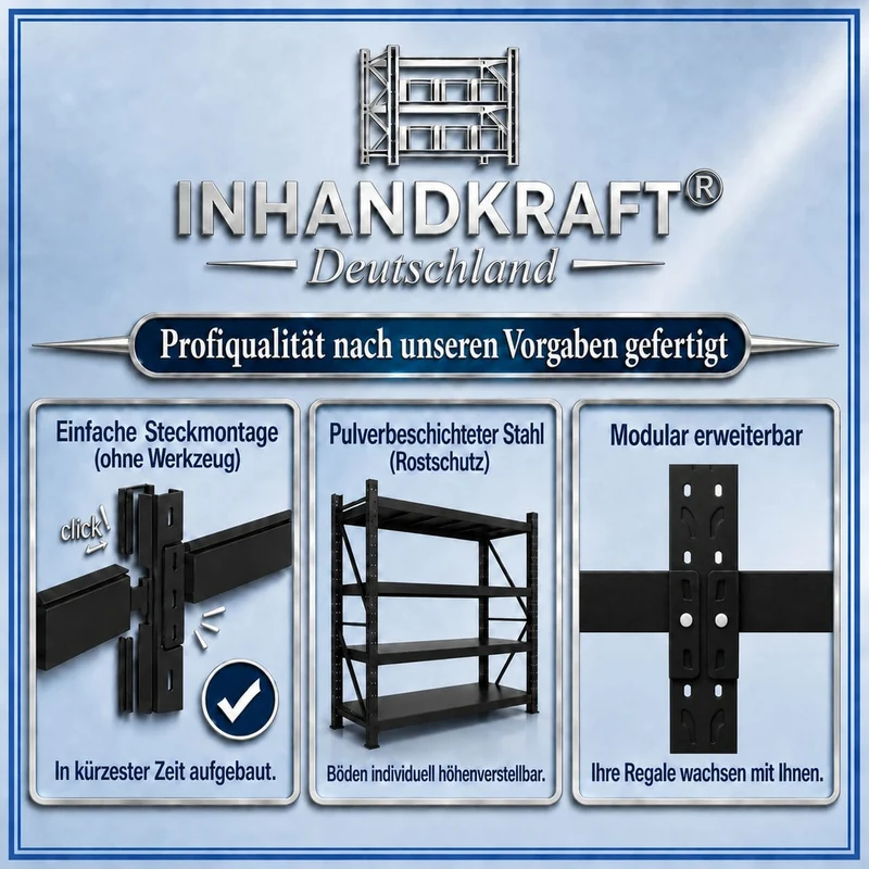 InhandKraft® Schwerlastregal – 200x200x50 - 500 kg Fachlast - Schwarz