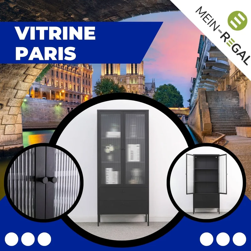 Mein-Regal Vitrine Paris aus Metall mit 2 Schubladen und 2 Glastüren