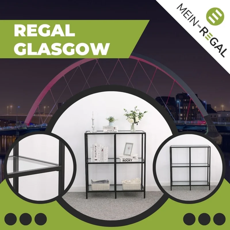 Mein-Regal Regal Glasgow aus Metall mit Glaseinlegeboden und 2 Etagen