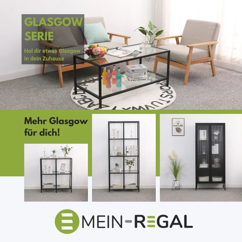 Mein-Regal Regal Glasgow aus Metall mit Glaseinlegeboden und 2 Etagen