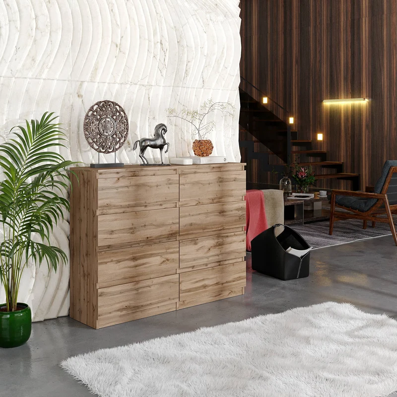 GABRIEL - Kommode / Sideboard mit 8 Schubladen - Wotan Eiche H92cm B120cm T33cm