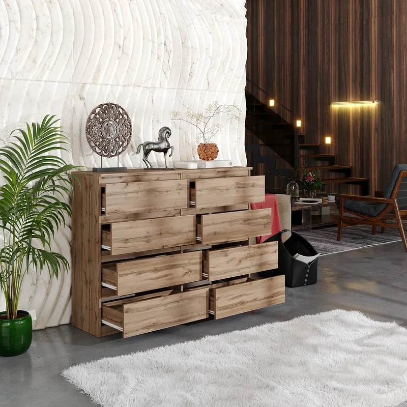 GABRIEL - Kommode / Sideboard mit 8 Schubladen - Wotan Eiche H92cm B120cm T33cm