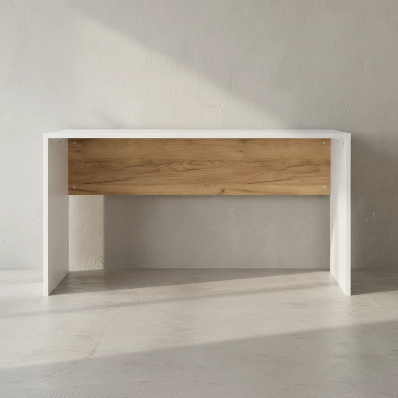 Schreibtisch – Beige/Weiß, 140x60x75 cm, Wangenschreibtisch mit Knieblende, stoßfest