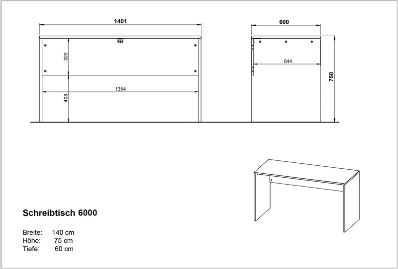 Schreibtisch – Beige/Weiß, 140x60x75 cm, Wangenschreibtisch mit Knieblende, stoßfest
