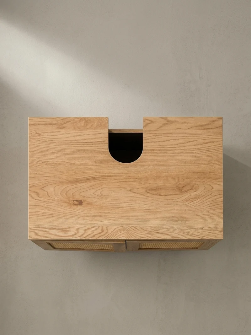 Waschbeckenunterschrank Eiche-Optik 60x60x40 cm mit Türen und Rattangeflecht