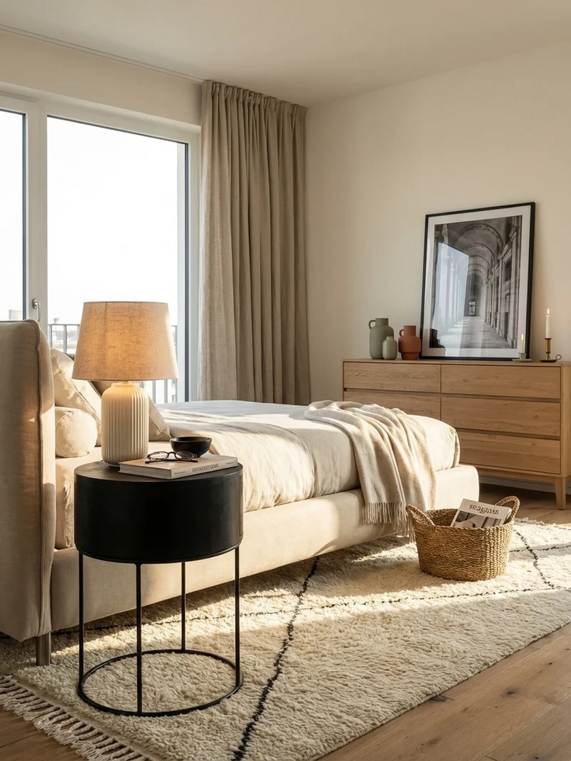 Nachtkonsole Massivholz mit Schublade rund Modern