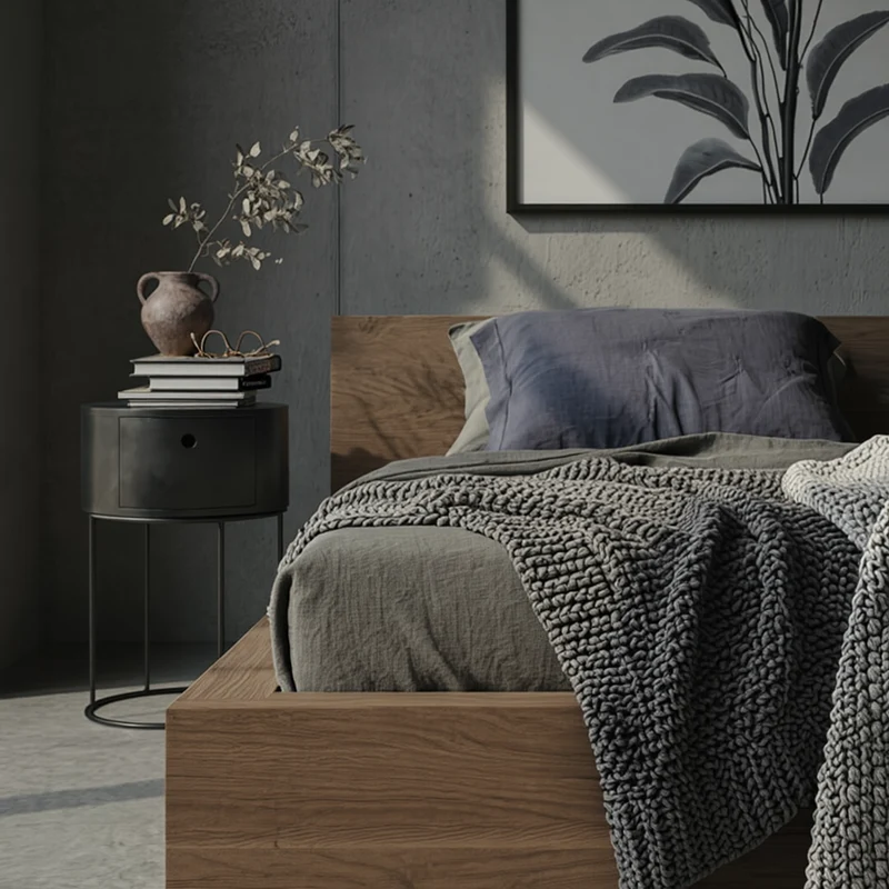 Nachtkonsole Massivholz mit Schublade rund Modern