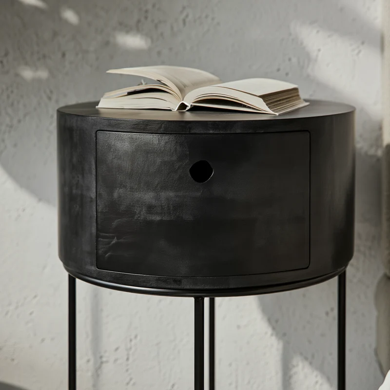 Nachtkonsole Massivholz mit Schublade rund Modern