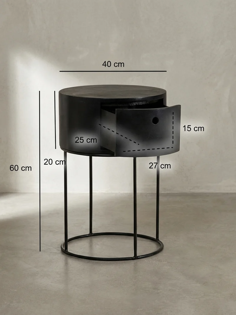 Nachtkonsole Massivholz mit Schublade rund Modern