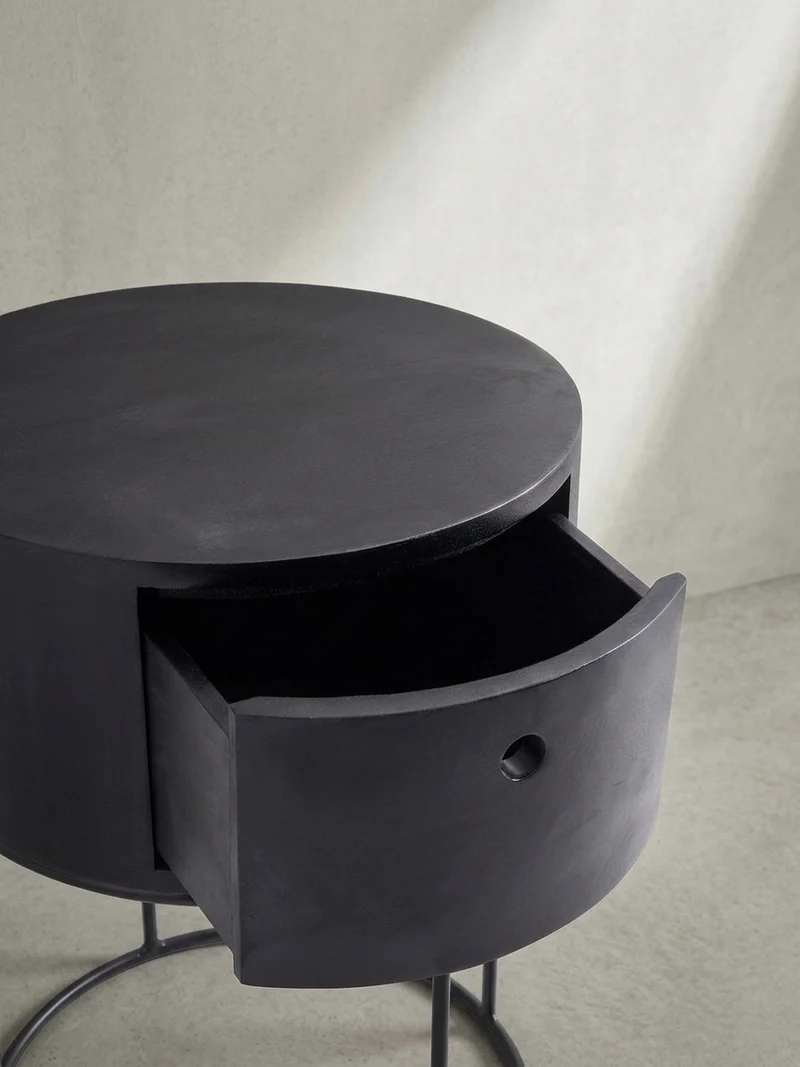 Nachtkonsole Massivholz mit Schublade rund Modern