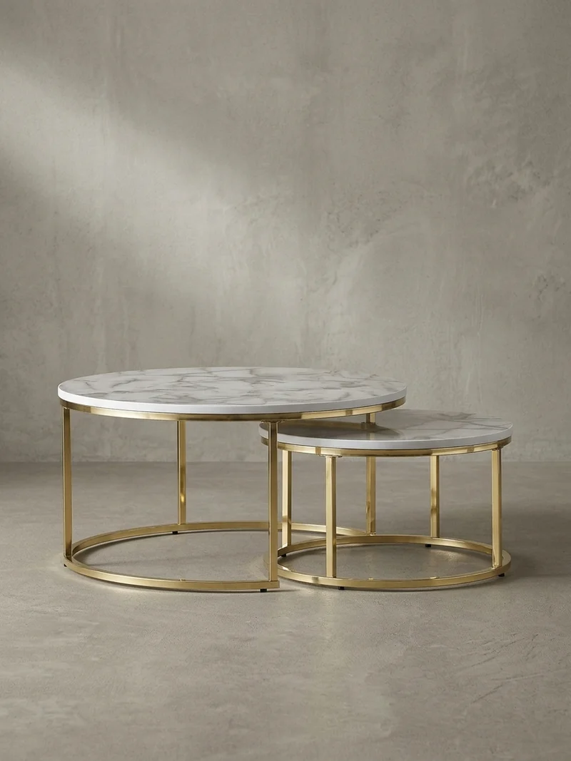 Couchtisch 2er Set Marmoroptik oder Eichenfurnier Metall Ineinanderschiebbar