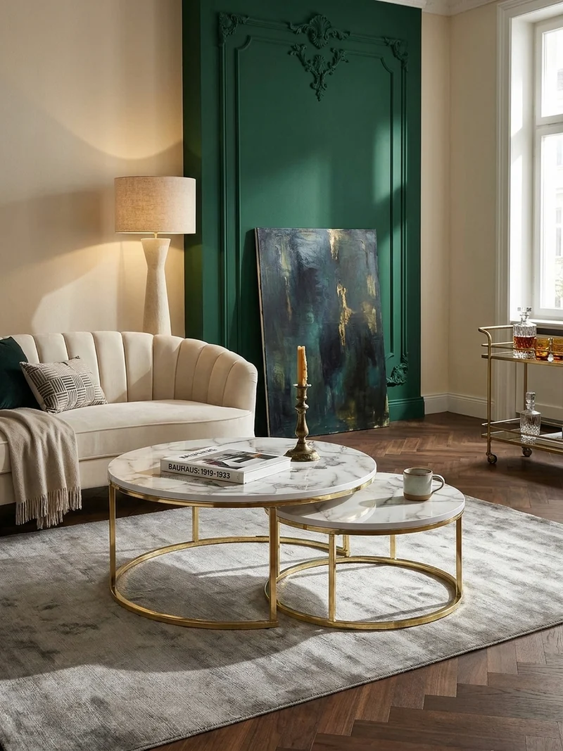 Couchtisch 2er Set Marmoroptik oder Eichenfurnier Metall Ineinanderschiebbar