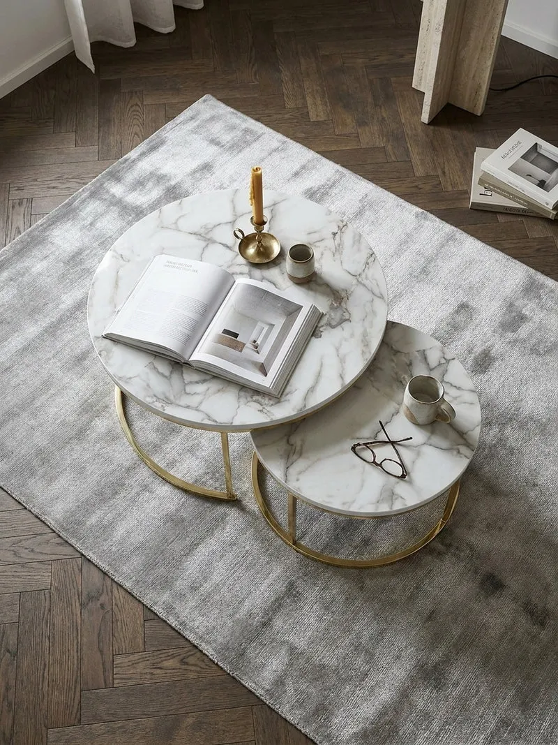 Couchtisch 2er Set Marmoroptik oder Eichenfurnier Metall Ineinanderschiebbar