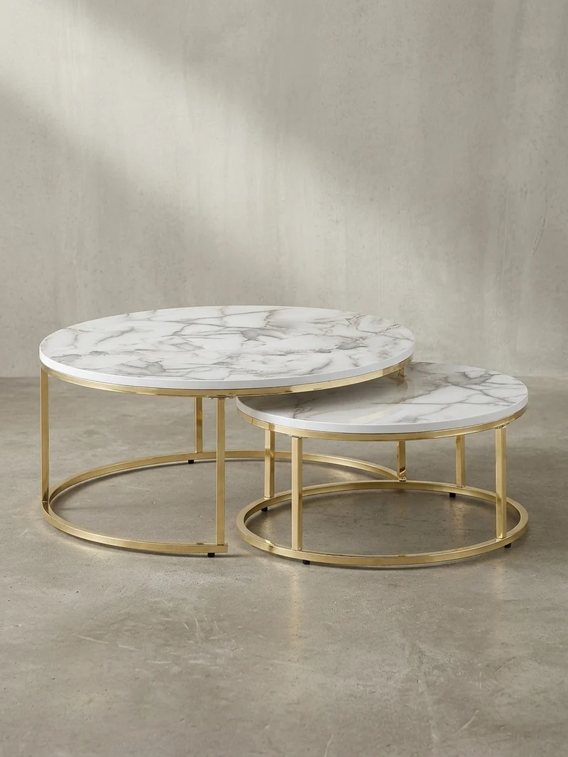 Couchtisch 2er Set Marmoroptik oder Eichenfurnier Metall Ineinanderschiebbar