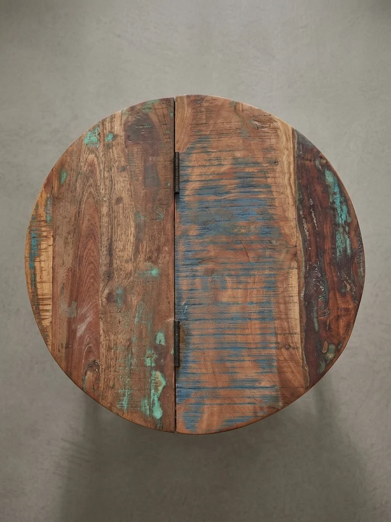 Couchtisch Massivholz mit klappbarer Tischplatte im industriellen Stil und Metallgestell