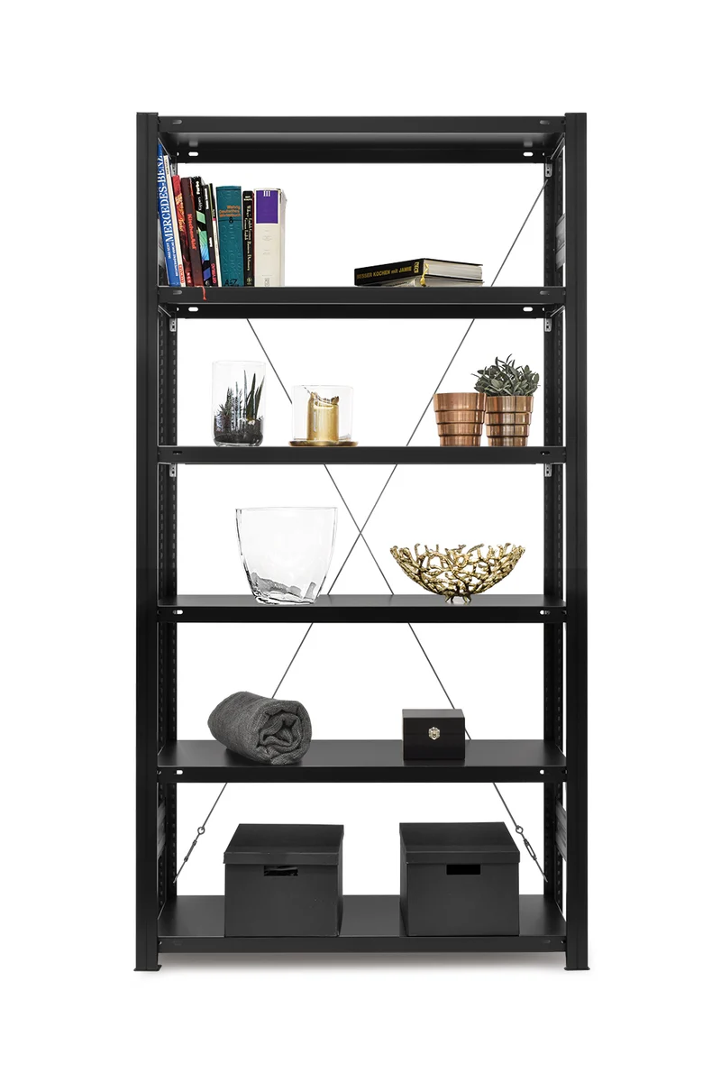 Metallregal schwarz Wohnregal pulverbeschichtet 150 kg Fachlast