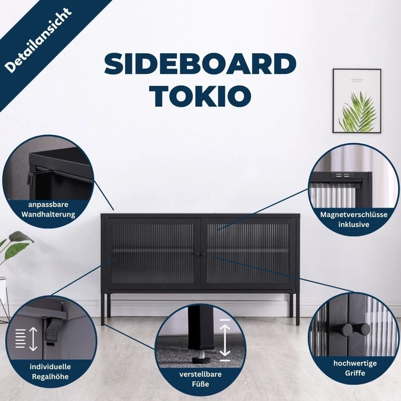 Coemo Sideboard Tokio aus Metall mit Glastüren