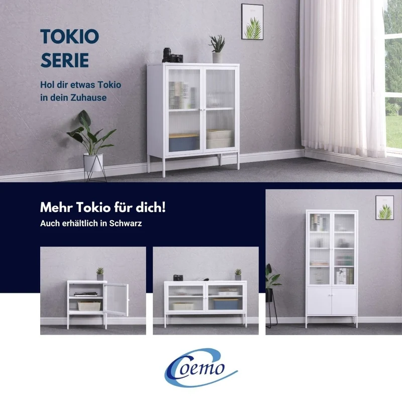 Coemo Sideboard Tokio aus Metall mit Glastüren